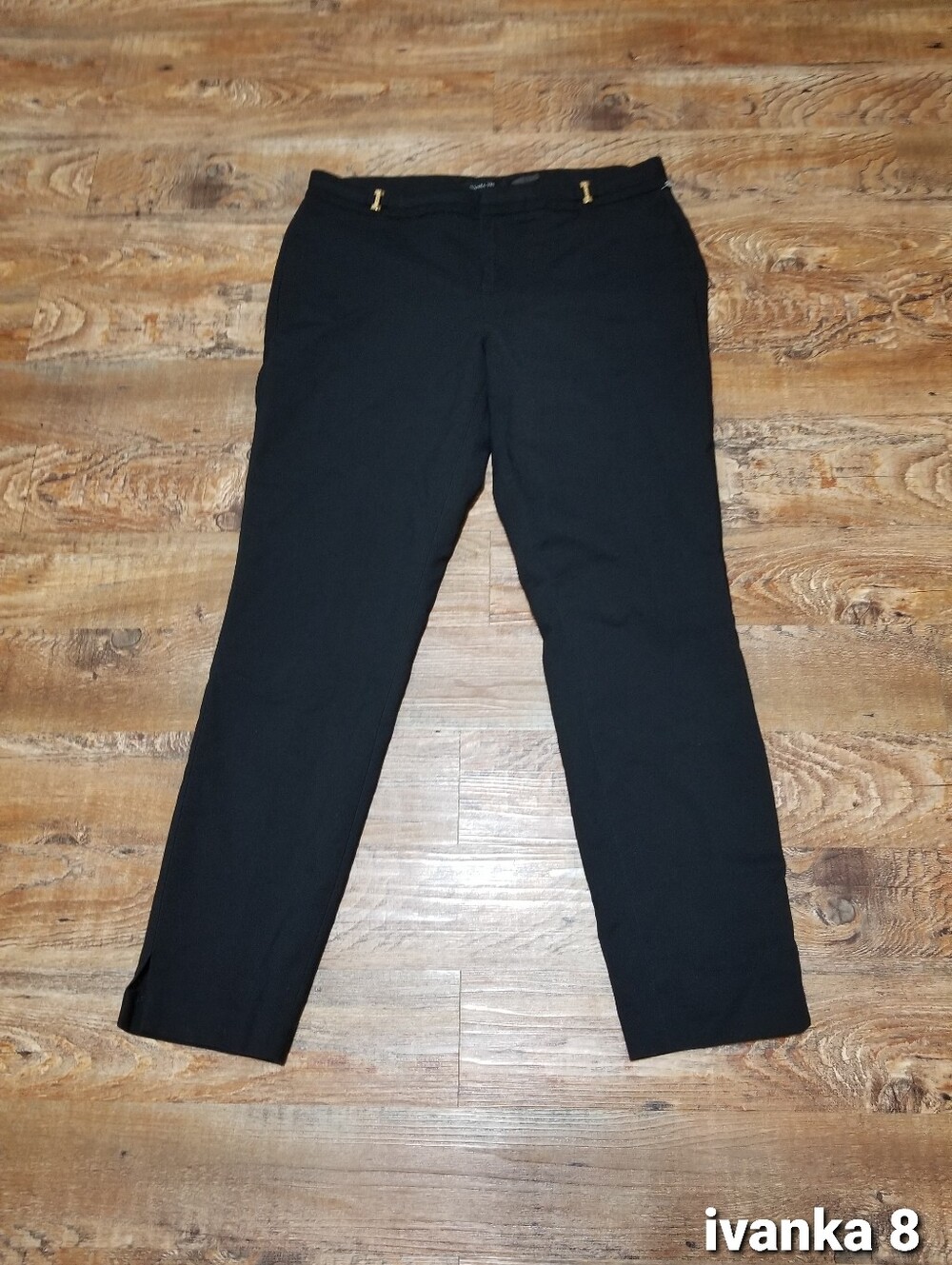 Ivanka Trump 8 Black Straight-Leg Ankle Dress Pants Gold Accent